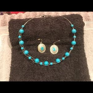 Costume Turquoise beaded necklace and earrings